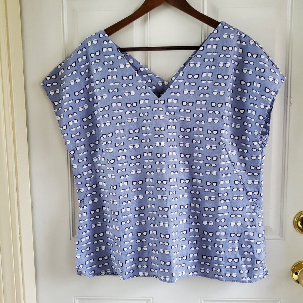 Boden Linen Blue Alexandra Glasses Spectacles Cap Sleeve Sleeveless V Neck 14